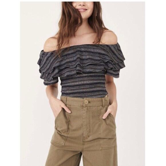 Free People Heirloom Ruffle Top in Black Combo - Picture 1 of 8